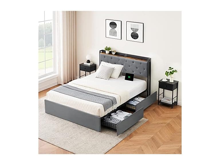 IDEALHOUSE Full Bed, 4 Drawers, Grey - Image 1
