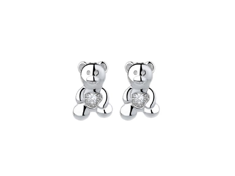 White Gold Plated Bear Earrings - Image 1