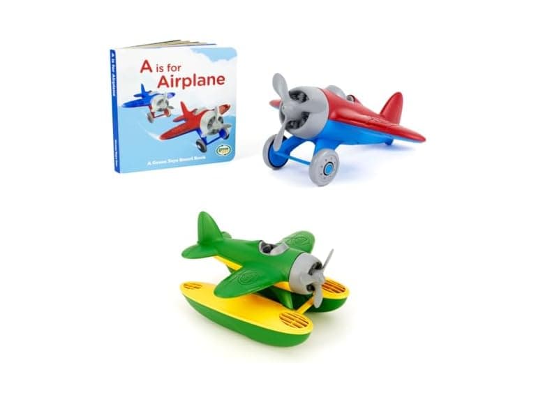 Green Toys Seaplane Green & Airplane Board Book Bundle - Image 1