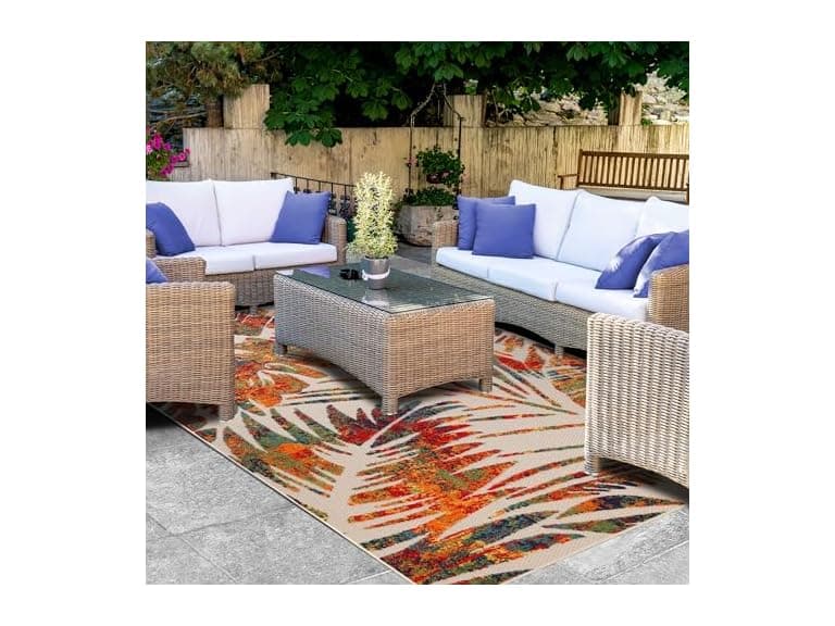 Superior Indoor Outdoor Rug Tropical Leaves - Image 1