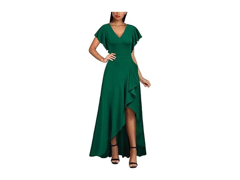 Miusol Women (S) Formal V Neck Dress Dark Green - Image 1