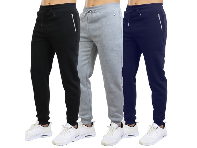 3Pk Mens Fleece Joggers w-Zip Pockets (S-3XL) - Image 1
