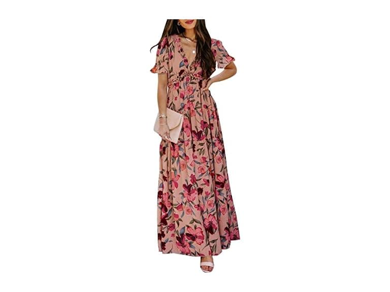 Blencot Women (L) Casual Short Sleeve Boho V Dress - Image 1