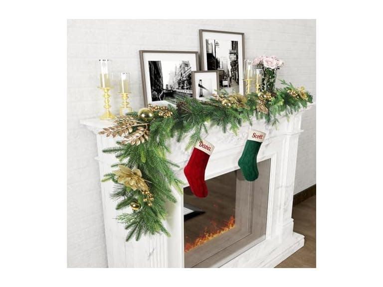 TISEMENT Norfolk Pine Garlands with Gold Flowers - Image 1