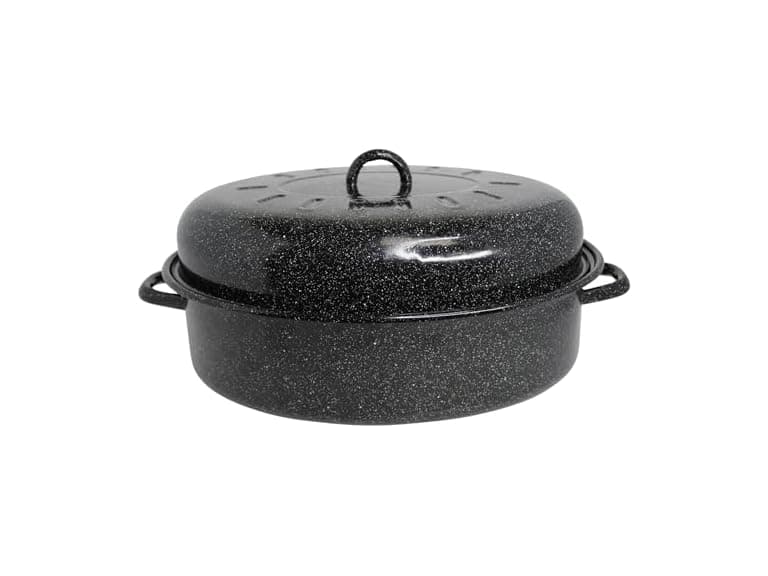 MIRRO 18in Enamel Oval Roaster with Lid, Black - Image 1
