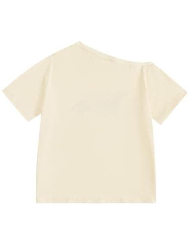 Aelfric Eden Dachshund Off The Shoulder Tshirts Women's Oversized Graphic Tees Short Sleeve Summer Cute T Shirts Y2K Tops Apricot X-Small - Thumbnail 3