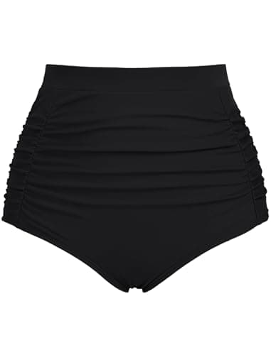 Plus Size High Waisted Bikini Bottoms Tummy Control Bathing Suit Bottoms Black Ruched Full Coverage Vintage Bikini Shorts 20W - Image 1