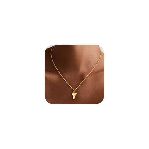 Decholly Gold Initial Necklaces for Women - 14K Gold Plated Letter Y Bubble Initial Necklaces Dainty Letter Necklace Personalized Gold Necklace for Women Jewelry Gifts - Image 1
