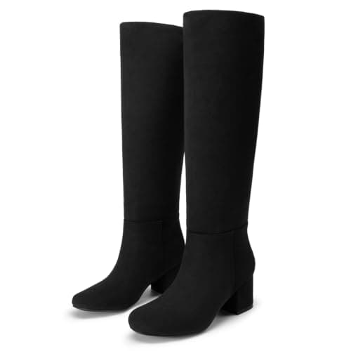 Athlefit Knee High Boots Women Chunky Heel Tall Fall Boots Black Suede 6.5 - Thumbnail 5