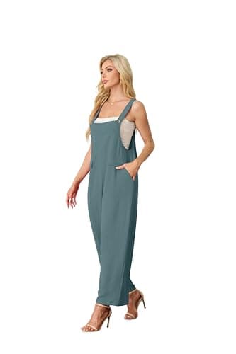 HiMONE Women's Summer Loose Jumpsuit Casual V Neck Sleeveless Oversized Wide Leg Pant Overalls Romper with Pockets (Jasper-XL) - Thumbnail 4
