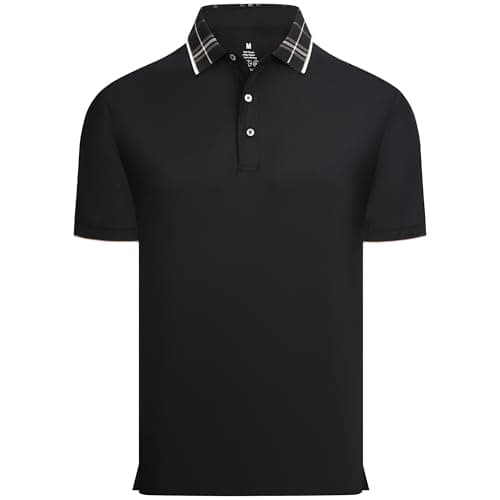 Esabel.C Men's Golf Shirts Pique Short Sleeve Stretch Moisture Wicking Performance Dry Fit Polo Shirts for Men, Black, L - Image 1