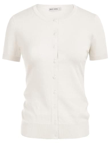 GRACE KARIN White Cardigan for Women, Short Sleeve Button Sweater, Business Casual Outfits for Women Ivory S - Thumbnail 6