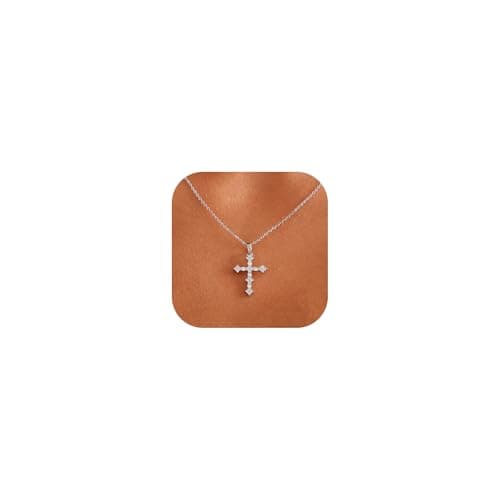 Solistra Cross Necklace for Women, Silver Plated Cubic Zirconia Cross Faith Pendant Necklace, Trendy Christian Gifts for Women - Image 1