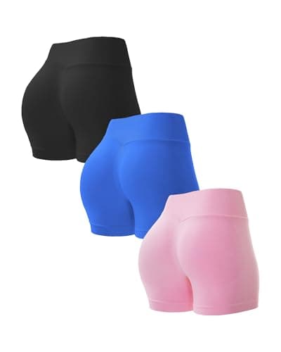 UG Active 3 Pack 3.5" Scrunch Butt Lifting Workout Shorts for Women Seamless High Waist Tummy Control Yoga Gym Short Black_Pink_Royal Blue L - Image 1