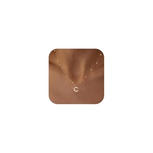 KISSCLOUD Initial Necklaces for Women 14K Gold Plated Dainty Letter Charm Necklace Personalized Name Pendant Bead Chain C Necklace Non Tarnish Trendy Jewelry Gift - Image 1