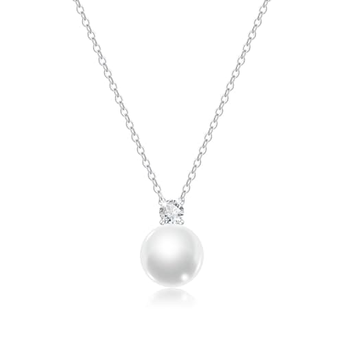 Juvux Necklaces for Women Pearl Pendant Necklace-S925 Sterling Silver Necklace 10mm Pearl Trendy Charm Jewelry for Women Gifts for Anniversary Wedding Birthday (CZ Silver) - Image 1