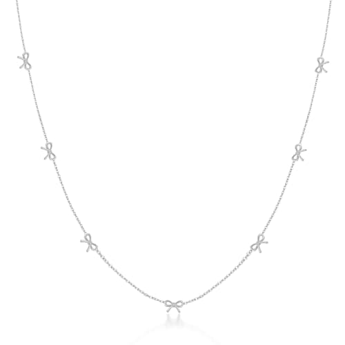 BOLAGTIER Dainty 7-Bow Necklace: 14K Gold Plated Minimalist Adjustable 17.7”+2” Stainless Steel Choker | Trendy Ribbon-Inspired Design, Simple Chain Jewelry Gift for Women (Silver) - Image 1