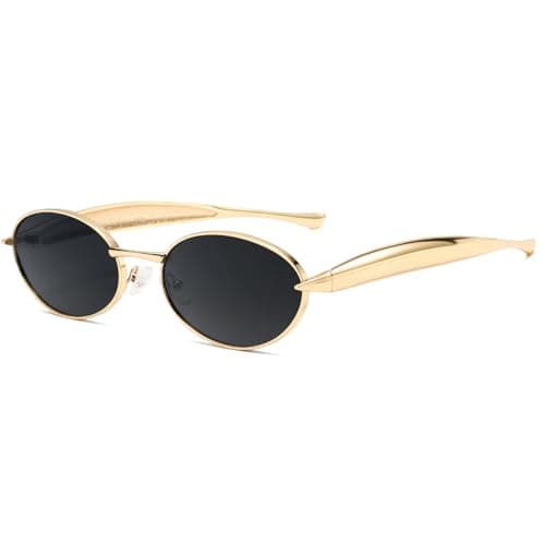 SUNGAIT Vintage Luxury Oval Sunglasses for Women UV Protection Gradient Lens Retro Sun Glasses with Chunky Frame (Gold Frame/Grey Lens) - Image 1