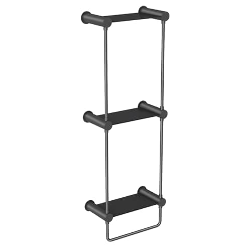YUMORE Matte Black Towel Storage for Bathroom, 3 Tier Towel Rack with Shelf and Towel Bar, Wall Mounted Towel Racks for Bathroom Towel Storage and Organizer - Image 1