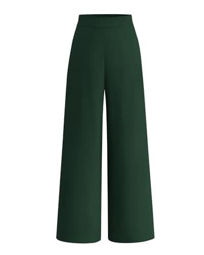 BTFBM Women High Waisted Wide Leg Pants Spring 2026 Business Casual Work Pants Loose Office Palazzo Trousers Pockets(Dark Green, 10) - Image 1