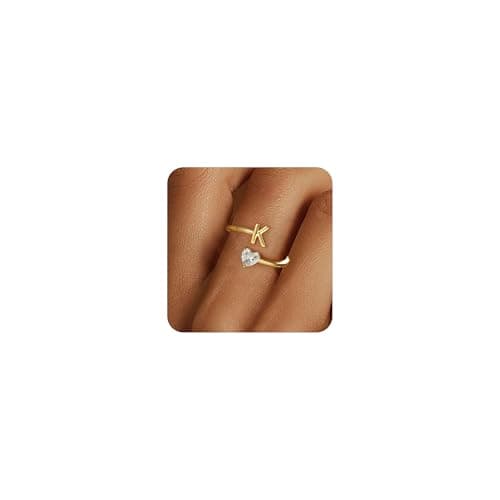 Fezodo Teen Girls Gifts - 18K Gold Plated Letter K Initial Ring Gifts for Girl Women Jewelry, Adjustable Gold Initial Rings for 5 6 7 8 910 Year Old Girl Birthday Gift - Image 1
