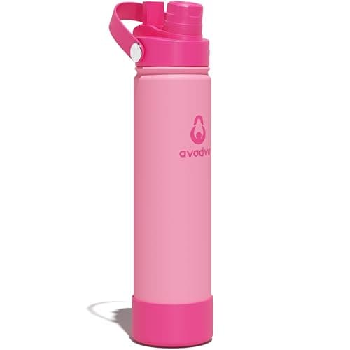 avodvo 24oz Insulated Water Bottle with 2-in-1 Straw and Spout Lid, Keeps Cold 24H, Leak-Proof, BPA-Free, Slim Water Bottle Fits in Car Cup Holder, for Gym, Travel, School and Daily Use, Pink - Image 1