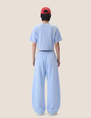Aelfric Eden Cloud Cropped Sweat Sets Summer 2 Piece Outfits Crop Top High Waisted Baggy Barrel Sweatpants Sweatsuit Blue X-Large - Thumbnail 3