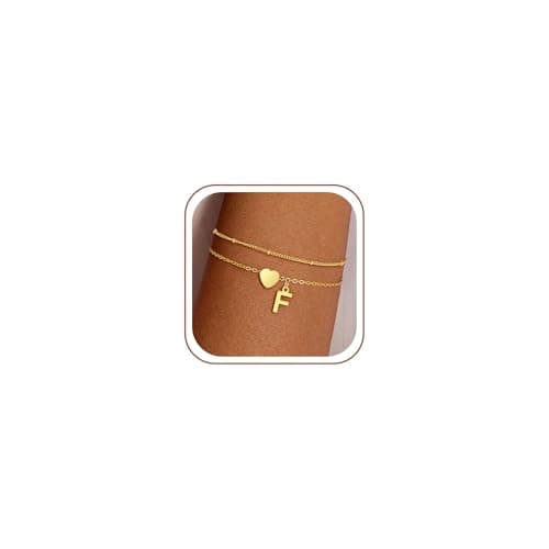 Decholly Initial Bracelets for Women Trendy, 18K Gold Plated Heart Initial F Bracelet Dainty Gold Bracelets for Women Trendy Jewelry Gifts - Image 1