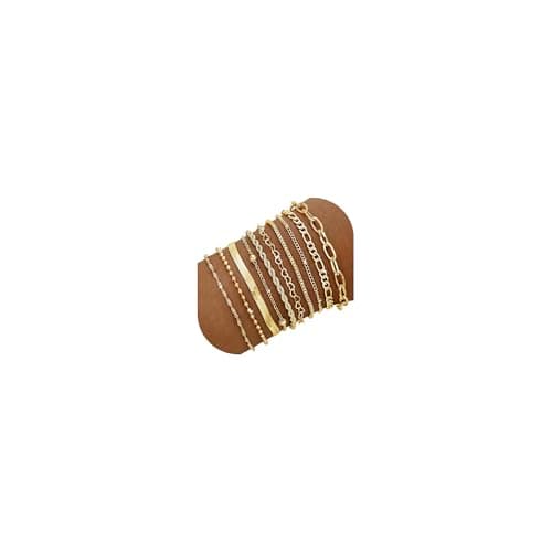 10 Pcs Gold Bracelets Set for Women, 14K Gold Plated Stackable Cuban Link Paperclip Chain Bracelet Pack, Dainty Gold Bracelets Stack Jewelry Gift (Gold-A 1) - Image 1