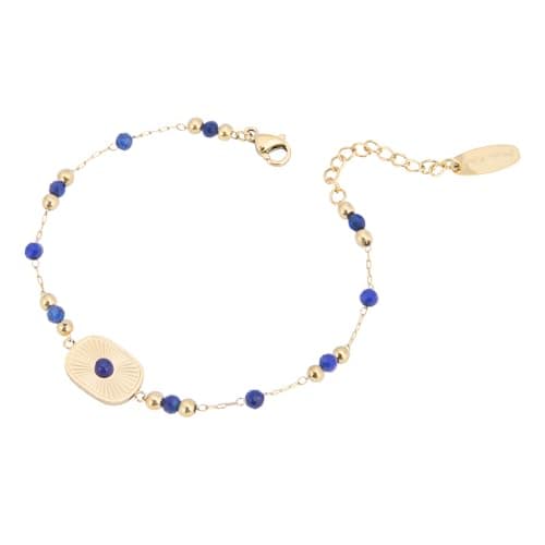 Milan Chiva Lapis Lazuli Beaded Link Bracelets for Women 14K Gold Round Sun Disc Adjustable Dainty Jewelry MCW-1001NY - Image 1