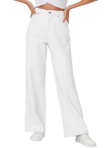 Genleck Baggy Jeans for Woman High Waisted Loose Wide Leg Jean Womens Boyfriend Y3K Pants Trendy，White，10 - Image 1