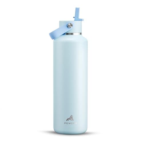 POWCAN 24 oz Insulated Travel Water Bottle for: Leakproof, BPA-Free, Top Handle, Stainless Steel Water Bottle with Straw for School, Outdoors, Camping, Sport, Hiking, Biking, Playground (Sea Breeze) - Image 1
