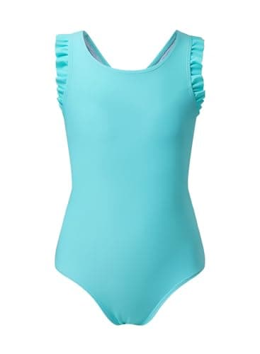 DOKOTOO KIDS Girls Swimsuit Summer Little Girl Ruffle Sleeveless Swim Suits Cute One Piece Swimwear Beachwear Casual Solid Cross Back Hollow Out Bathing Suit Mint Blue Size 6 7 Years Old - Image 1