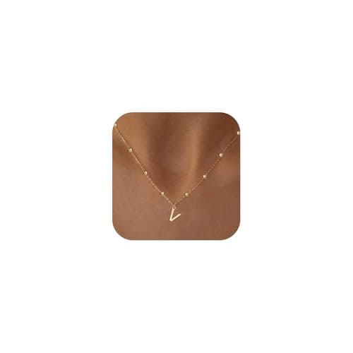 KISSCLOUD Initial Necklaces for Women 14K Gold Plated Dainty Letter Charm Necklace Personalized Name Pendant Bead Chain V Necklace Non Tarnish Trendy Jewelry Gift - Image 1