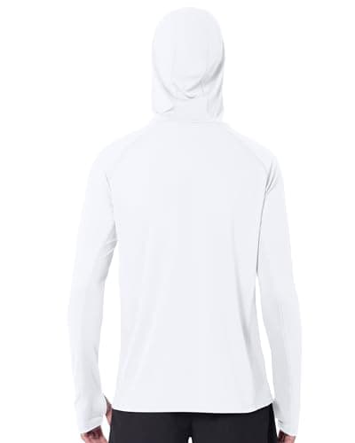 isnowood Men's UPF 50+ Fishing Sun Hoodie, UV Protection Long Sleeve Hooded Shirt with Mask for Hiking outdoor White - Thumbnail 2