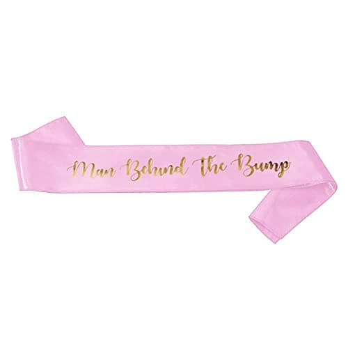"Man Behind The Bump" Funny Baby Shower Sash for Daddy to Be, Baby Shower Party Decorations Gifts Supplies Dad to Be Baby Gender Reveal Ideas New Father Favors (Pink) - Thumbnail 2