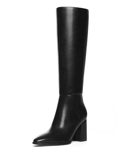 TopWalks Women's Knee High Boots Pointed Toe Chunky Block Heel Platform Boots Comfort Dress Long Boots Black 8.5 - Image 1