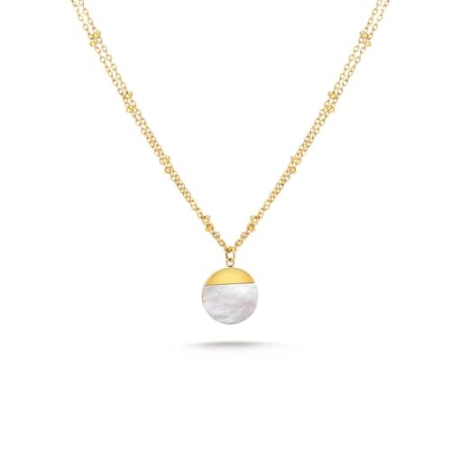 Milan Chiva 14K Gold Plated White Mother of pearl Layered Stacked Necklace for Women, Dainty Trendy Non Tarnish Circle Pendant Charm Necklaces Fashion Jewelry for Women Waterproof MNS-1008WT - Image 1