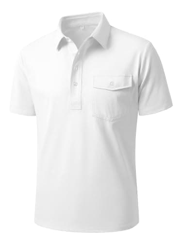 JEMLDL Mens Polo Shirts Short Sleeve Golf Tennis Shirt Quick Dry Collared Casual Work Tops with Pocket 4 Button Placket Tops White XXL - Image 1