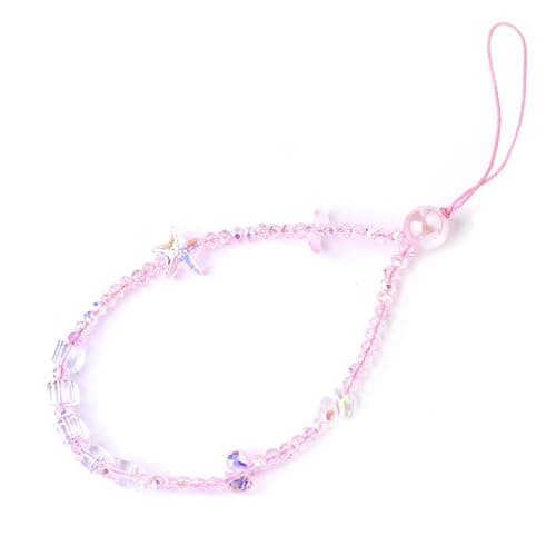 Aquilumen Crystal Phone Wrist Strap Phone Charm Chain Keychain Beaded Cellphone Lanyard with Tether Tab Hands-Free Wristlet Bracelet Wrist Grip Strap for Women, W-Colorful (pink) - Image 1
