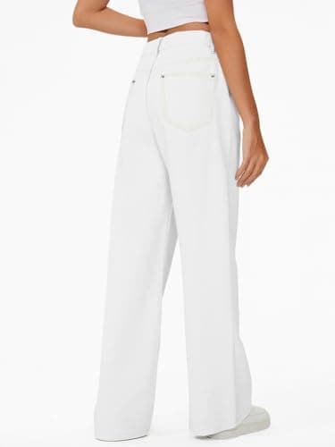 Genleck Baggy Jeans for Woman High Waisted Loose Wide Leg Jean Womens Boyfriend Y3K Pants Trendy，White，10 - Thumbnail 3
