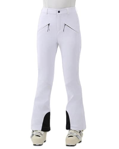 HIGH EXPERIENCE Womens Ski Pants Slim Fit Snow Fleece Lined Snowboard Soft Shell Fitted Insulated Waterproof Windproof Warm (White, Small) - Image 1