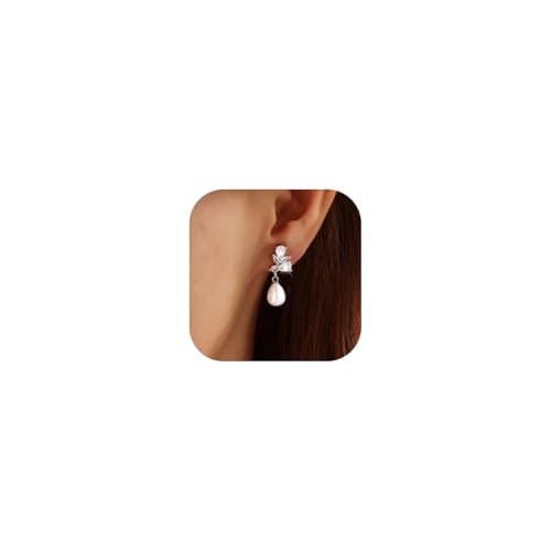 Pearl Earrings for Women, Hypoallergenic Silver Cubic Zirconia Pearl Drop Earrings Bridal Shower Gifts for Wedding Party - Image 1
