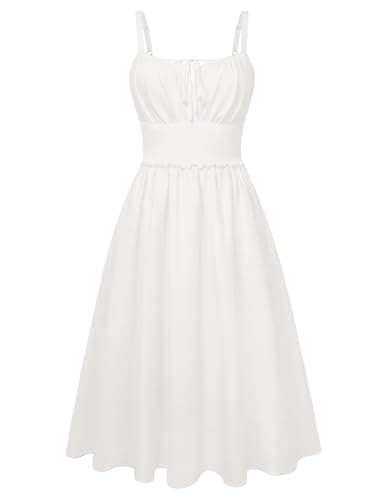 Belle Poque Summer Dress for Women 2026 Sleeveless Sundress Corset Flowy Midi Milkmaid Wedding Guest Dress White Large - Image 1