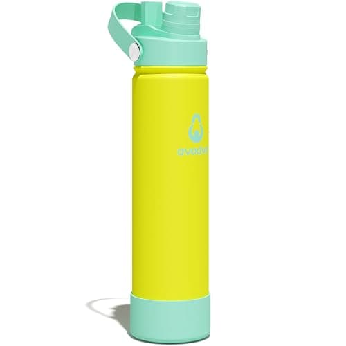 avodvo 24oz Insulated Water Bottle with 2-in-1 Straw and Spout Lid, Keeps Cold 24H, Leak-Proof, BPA-Free, Slim Water Bottle Fits in Car Cup Holder, for Gym, Travel, School and Daily Use, Yellow - Image 1