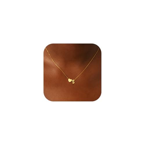 JNZSSWHJJH Initial Necklaces for Women, 18K Gold Plated Letter S Initial Necklace Heart Necklace Dainty Gold Necklace for Women Gold Jewelry Christmas Gifts for Teen Girls Mom Grandma Daughter Sister - Image 1