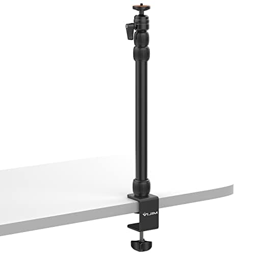 jusmo Camera Desk Mount Stand w Ballhead, 16-34inch Adjustable Table Aluminum Light Stand w Desktop C-Clamp for DSLR Smartphone Camera Light Webcam