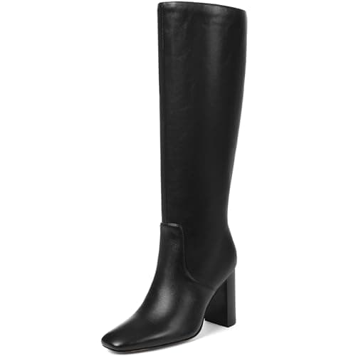 Tarkwa Knee High Boots for Women, Chunky Heel Faux Leather Boots Women's Comfortable Square Toe Shoes Long Tall Boots Dress/Casual Boot with Side Zipper,Black Size 7.5 - Image 1