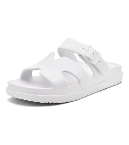 Haifago Womens White Sandals with Arch Support, Lightweight Foam Slip on Slide Comfortable Summer Beach Pool Sandal - Image 1