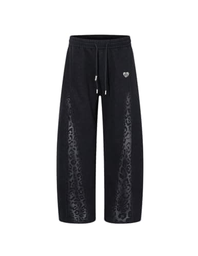 Aelfric Eden Leopard Panel Baggy Sweatpants Men's Elastic Waist Wide Leg Casual Athletic Jogger Y2K Unisex Pants Trouser Black L